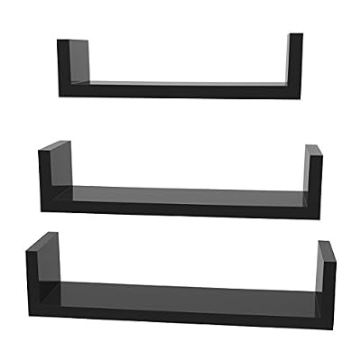 SONGMICS Lot DE 3 Etagères murales flottantes Rangement Décoration Exposition Panneau de MDF Design Rétro Noir LWS40BK