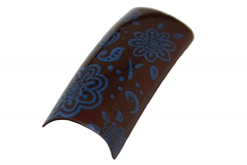 Effect Beauty 50pcs Brown Base Blue Sunflowers Acrylic Pre-Designed Nail Tips - Tip Sizes 1-10