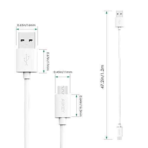 AUKEY Micro USB Kabel 1,2M [ 3 Stücke ] Weiß Ladekabel und Datenkabel für Micro USB Geräte wie für Samsung Galaxy / HTC / Huawei / Sony / Nexus / Nokia / Android Smartphones usw. - 3