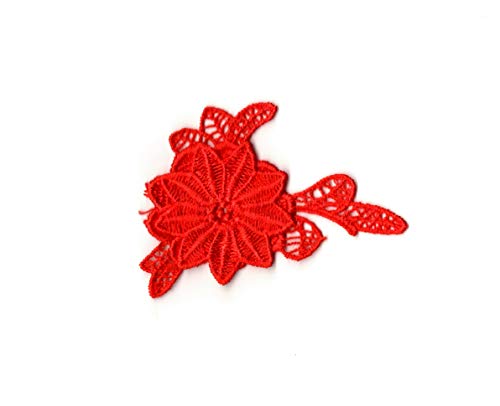 2 Pieces X Double Layers red Floral lace Applique red Flower Patch for Sewing sew on red Cotton lace Motif (S2d)