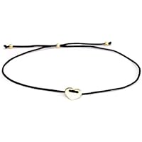 SCHOSCHON Damen Freundschaftsarmband Herz-Symbol in Schwarz-Gold, 925 Silber | Armband Valentinstag Silberschmuck
