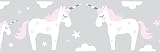 lovely label Bordüre selbstklebend EINHORN ROSA/GRAU - Wandbordüre Kinderzimmer / Babyzimmer mit Einhörnern und Sternen in versch. Farben - Wandtattoo Schlafzimmer Mädchen & Junge, Wanddeko Baby / Kinder
