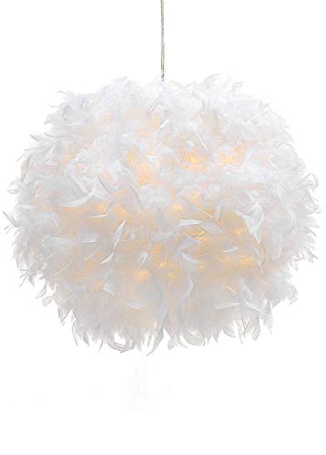 TIANCAI Lámpara de Techo de Plumas Blancas, lámpara no eléctrica para lámpara de pie lámpara de Mesa con Anillo Reductor de Sombra para Sala de Estar, Comedor, Dormitorio, 40 cm, 15.7 Inches