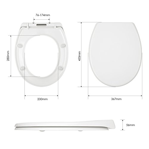 Homitex WC Sitz mit Absenkautomatik Duroplast Quick-Release Edelstahl Scharniere Antibac Weiß - 4
