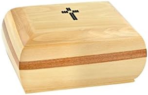 Natural Solid Wood Casket Shape with Black Swarovski Crystals Cross Funeral Cremation Ashes Urn for Adult (909)