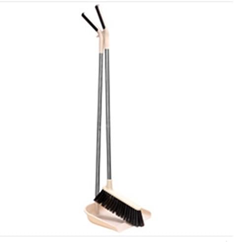 Broom and Dustpan Set Stainless Steel Soft Fur Wood Floor Special Cleaning Tool,Khaki