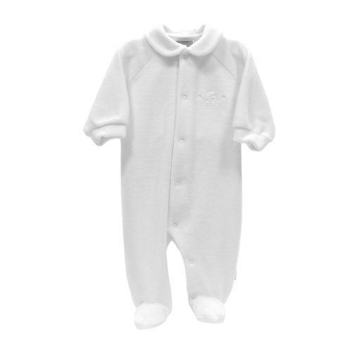 Cambrass Unisex Baby Velvet All-In-One with Embroided Pram Motif White 12-18 Months