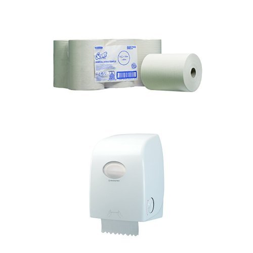 SCOTT Slimroll Airflex Hand Towels (product code 6657) 165m white, 1 ply sheet per roll (pack contains 6 rolls) Plus Dispenser