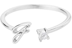 Bungsa® RING mit Buchstaben silber mit Kristall aus Metall - biegbarer Fingerring/Zehenring Toering für Damen, Kinder & Herren - A B C D E F G H I J K L M N O P Q R S T U V W X Y Z
