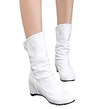 TianWlio Stiefel Frauen Herbst Winter Schuhe Stiefeletten Boots Runde Zehe Warme Schuhe Beiläufig Button Wedges Stiefel Mode High Heel Schuhe Weiß 36