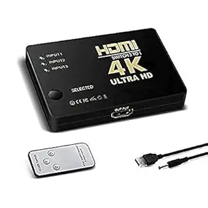 Protokart 3 Port HDMI Switch Splitter with Remote Control, UHD 2K 4K Support and HD Audio (Black)