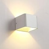 Detalles: Cuerpo blanco de aluminio, Tamaño (10 x 10 x 8 cm / 3.94 x 3.94 x 3.15 pulg.), Chips COB de 7W de alta calidad incorporados, Luz cálida de 3000K, luz arriba y abajo, aseguran un uso duradero,