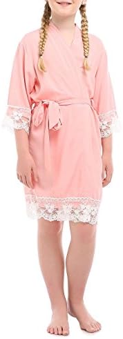 kivie Flower Girl Dressing Gown/Kimono Robe for Bridal Party,Junior Bridesmaid Robe for Wedding Gift (Pink, Age 8)