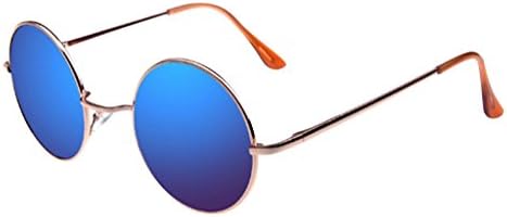 JYR Women Men Charmming Modern Fashion Mirror Polarized Cateye Round Metal Sunglass -Golden Frames-Dark blue Lens