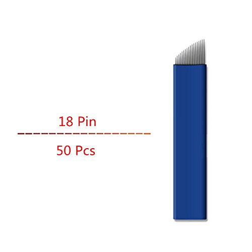 Pinkiou 50 piezas Microblading Eyebrow Tattoo Needles para pluma de tatuaje (18 pines)