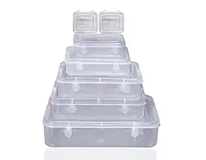 PMW - Fashions Transparent Plastic Box Container with Locks - Pack of 7 Pcs - Rectangular Storage Boxes of Different Sizes - Sizes Mentioned in The Image