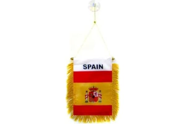 AZ FLAG - Fanion Espagne Pour Décoration Voiture Avec Ventouse et Franges Dorées - Mini Drapeau Espagnol - 13x10 cm