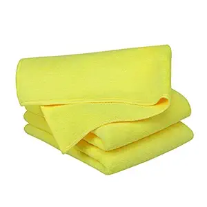 Microfiber Car Cleaning Cloth - 380 GSM - Thick Lint & Streak Free - Non Abrasive - Hypoallergenic - Highly Absorbent (Yellow, Pack of 3)