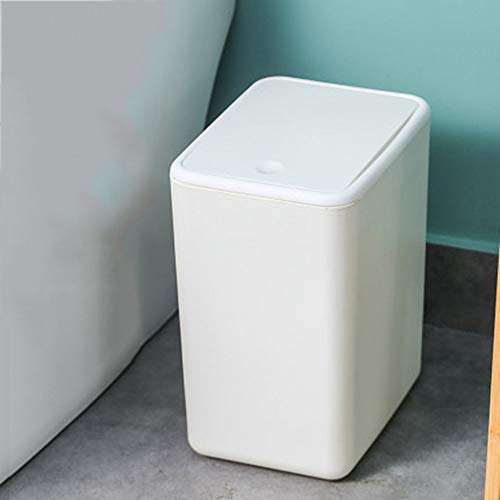 Amadon Poubelle Semi-Automatique Tri Ménager Poubelle Salon Cuisine Presse Type Poubelle Couverte Papier Toilette Salle De Bain Grande Capacité Poubelle 13L,Blanc