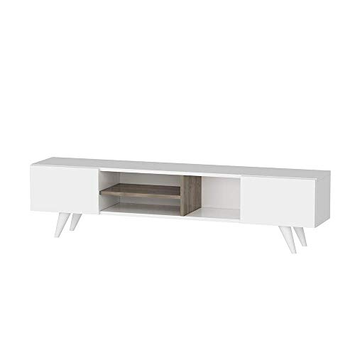 Homemania Mobile TV Dore, melamina, PVC, White/Walnut, L160xP29,7xA40,6 cm