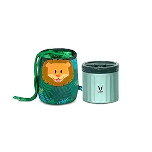 Vaya Preserve Kids Lunch Kit - 300 ml (1 x 300 ml) Green Vacuum Insulated Stainless Steel Meal Container with Simba Theme Lunch Bag, Junior Lunch Box, Portable Tiffin Box, Color - Green
