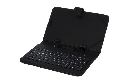 Xoro HAS 700 Kunstledertasche für Tablet-PC bis 17,7 cm (7 Zoll) mit deutscher Tastatur inkl. 7-teilig Kabel/Adapter Set schwarz