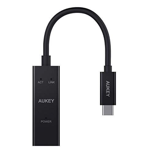 AUKEY USB C Adapter zu Gigabit Ethernet 1000 Mbps Type-C zu RJ45 Adapter mit 3 Anzeigen für Macbook Pro 2016 / Google ChromeBook Pixel und andere Type C Geräte, Schwarz - 2