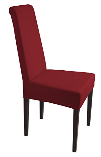SCHEFFLER-HOME Natalie Stuhlhussen 2 Stück, Stretch-Stuhlbezug elastische moderne Husse, Dekoration Stuhl-Abdeckung aus Elastik-Stoff mit Gummiband für universelle Passform, bi-elastic Spannbezug, aus Baumwolle – Bordeaux - 2