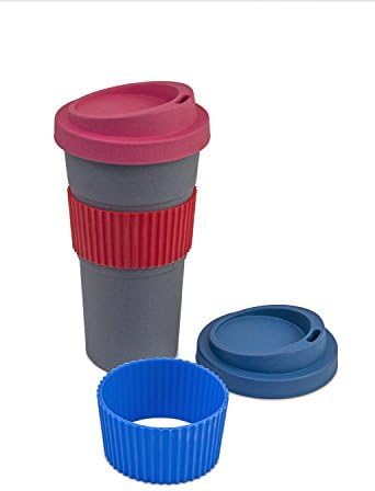 20oz Travel Cup. Premium Eco-Friendly, Bamboo Fiber, Biodegradable Travel Cup with Screw Top Lid. Perfect For Coffee, Tea and Cold Drinks. 4 Color Combos in 1. (grey, blue, red)