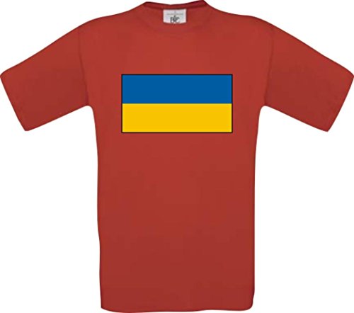 Uni T-Shirt Ukraine Ländershirt mit Wunschnamen und Nummer, Farbe rot, Größe L