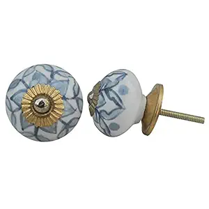 2 Pieces Furniture Knobs | Ceramic Kitchen Door Handles | Grey Door Knobs for Kids Room | Poinsettia Dresser Pull Handles | 3.81 cm Knobs