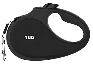 TUG 360? Tangle-Free, Heavy Duty Retractable Dog Leash for Up to 33 lb Dogs; 16 ft Strong Nylon Tape/Ribbon; One-Handed Brake, Pause, Lock (Small, Black)