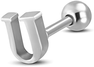 Stainless Steel Alphabet Initial/Letter U Tragus/ Cartilage Barbell Stud Earring