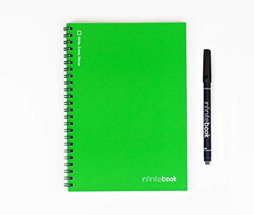 InfiniteBook TY-DP8Q-3IFN - Cuaderno reutilizable (A5, liso, espirales, incluye bolígrafo negro), verde