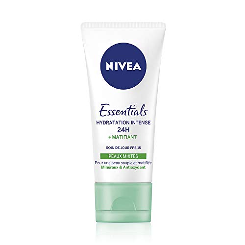NIVEA Soin de Jour Essentials 24H Hydratation Intense +Matifiant (1 x 50 ml), crème hydratante visage, soin femme & homme enrichi en minéraux et antioxydant