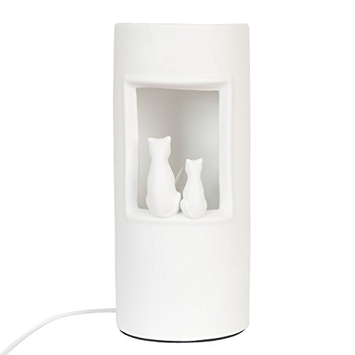 Preisvergleich Produktbild Clayre & Eef 6LMP095 Standleuchte - Lampe weiss - Tischlampe Nachttischleuchte Wohnzimmerlampe Design: Katzen im Lichtschein