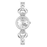Armbanduhren Mode-Accessoires, Damen Strass Herz Link Band Runden Zifferblatt Analoge Quarz-Armbanduhr - Silber + Wei?
