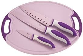 Genius Profi-Messer-Set mit antibakteriellem Schneidbrett 4-tlg., Lila + Ebook " Super ich bin Fit"