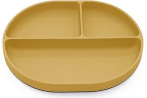 SELLA PRODUCTS Silicone Suction Plate for Babies and Toddlers - Non-Slip Design with Suction Base, Oval Plate for Weaning and Highchair Use - BPA-Free, Hypoallergenic, Easy to Clean and Store (Mustard Yellow)