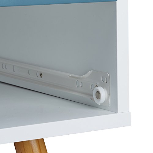 Relaxdays Beistellschrank Skandinavisches Design, 2 Schubladen, Retro HBT: 58 x 41 x 48 cm, matt lackiert, türkis weiß - 5