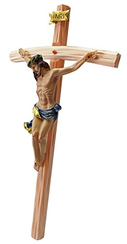 Kaltner Präsente Geschenkidee – Wandkreuz Kruzifix mit Jesus Christus Figur auf Kreuz aus Holz 35 cm von Hand bemalt - 2