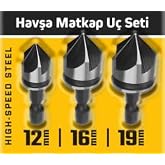 Genel 3 Par&ccedil;a Havşa Matkap Ucu Seti, &Ccedil;elik, 12mm-16mm-19mm, Phillips Başlı Vidalar i&ccedil;in, Standart Y&uuml;zey