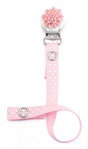 Lovely Cute Baby girl pacifier soother 'dummy holder clip' - Large flower (baby pink polka dots)