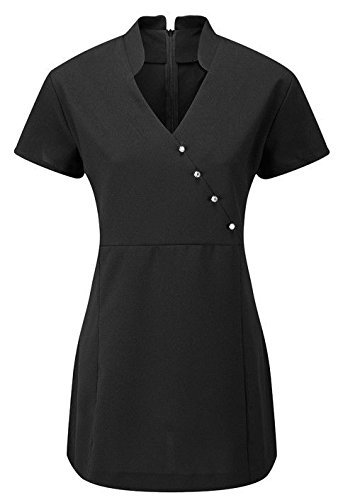 V Neck Beauty Hairdressing SPA Nail Salon Therapist Massage Tunic Uniform V4B (14, Black)