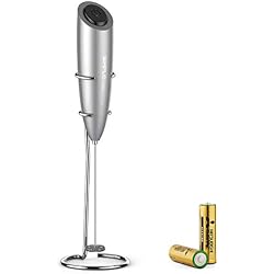 SIMPLETASTE Mousseur à Lait Automatiques pour Cafés, Expressos, Lattés, Cappucinos et Machiattos, Acier Inoxydable avec Support et 2 Piles, Gris