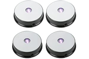 GOTRAIN Base luminosa a LED rotonda colorata per statuette artistiche in vetro, illuminata con sette colori cangianti, alimentata a 3 batterie AAA (nero, 4 pezzi)