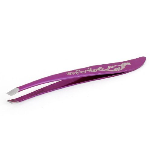 Feather Shaped Makeup Tool Purple Slanted Tip Eyebrow Tweezers Clip