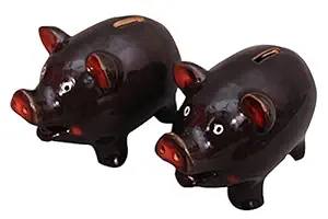 Ceramic Black Piggy Bank for Kids and Adults - 2 Nos( Buy only from The Genuine Seller Kavin Organic Fertilizer)