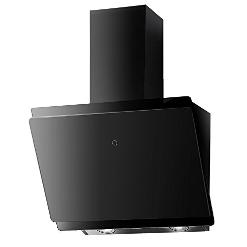 Preisvergleich Produktbild Qualität Kopffreie Dunstabzugshaube * EEK A+ * / Schräg Haube / Diagonal Wandhaube VLANO MIRA 600 BK / 60 cm / schwarz Glas Design / Touch Control / ECO LED / 750 m³ / h* / 43 dB (A) / Extra leiser Brushless Motor / Abluft / Umluft / inkl Rückschlagventil, Plastikabluftrohr (ca. 2 m lang) / neue Model (60 cm)