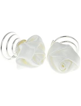 12 Stück Curlies Haarspiralen Haarschmuck Blume Weiß Rose Hochzeit Kommunion Braut Taufe Rosen